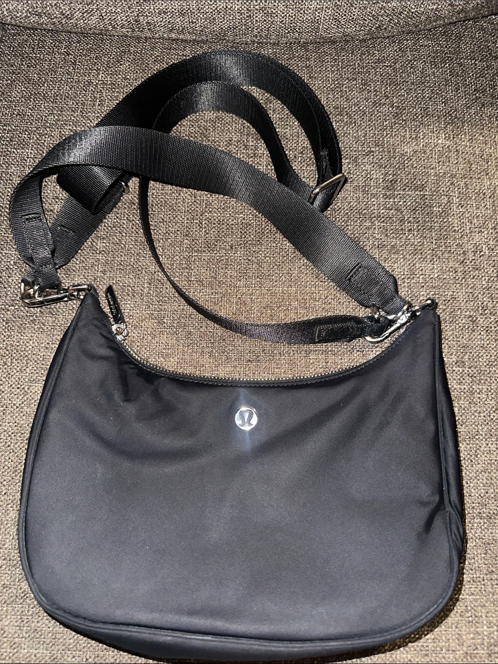 lululemon athletica Black Nylon Shoulder Pouch with Metal Logo
